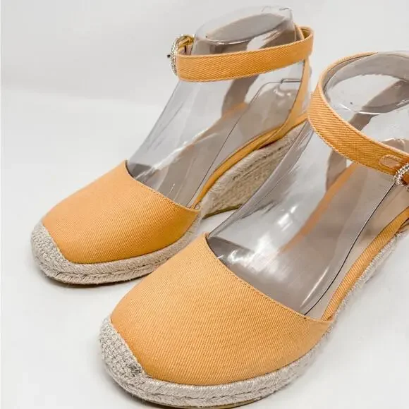 NEW Stuart Weitzman Mango Orange Espadrille Wedge Sandal, Size 9, MSRP $350
